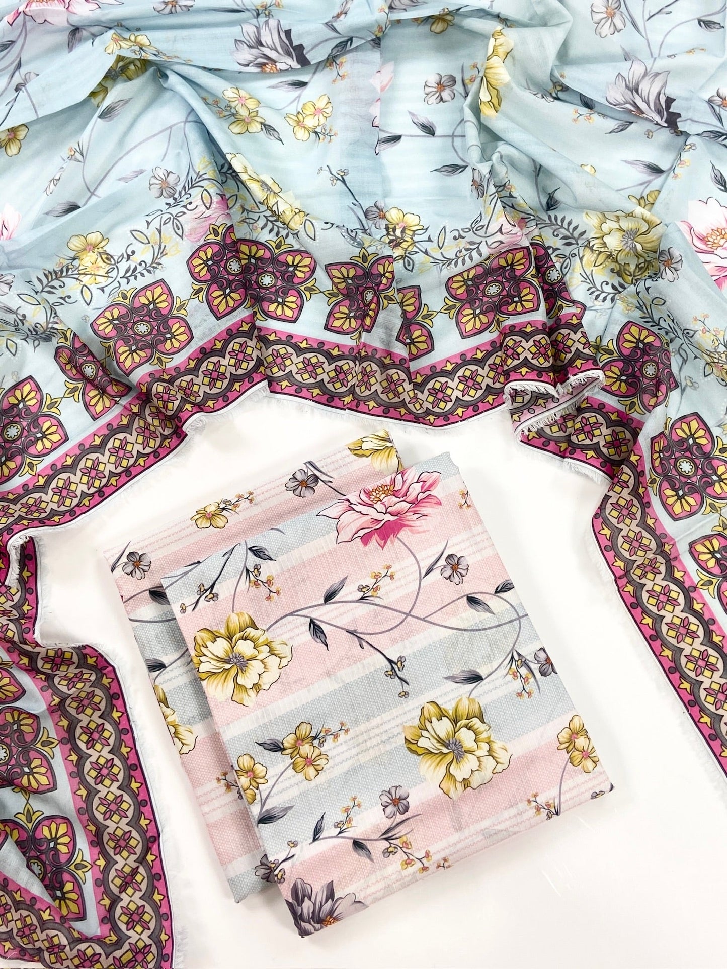 Petals & Paisley By Almeerah Premium Printed Stripe Lawn 3PC