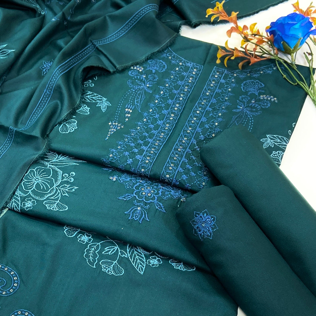 Bundle OF 06 | Dark Color Plain Embroidered | Dhanak 3PC