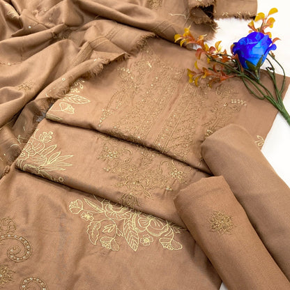 Bundle OF 06 | Dark Color Plain Embroidered | Dhanak 3PC