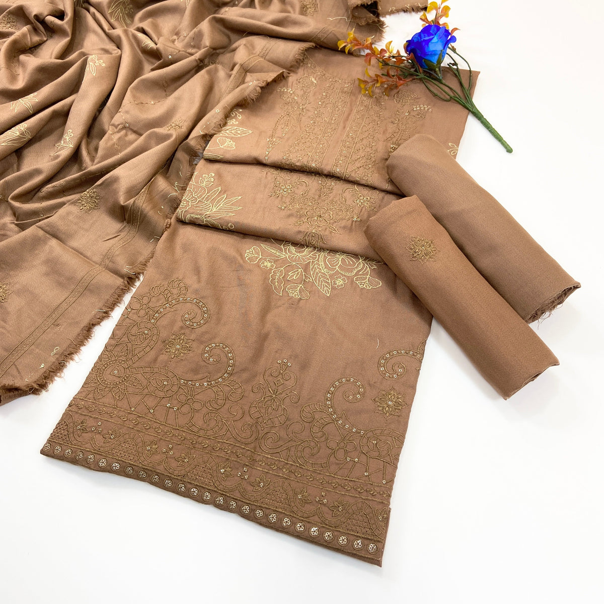 Bundle OF 06 | Dark Color Plain Embroidered | Dhanak 3PC
