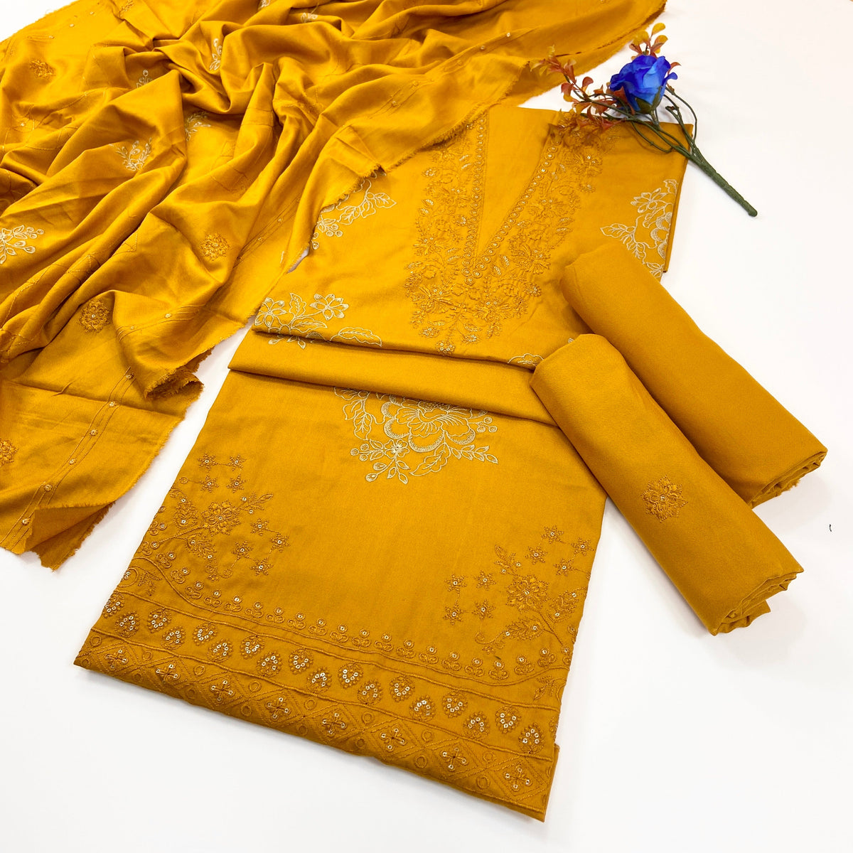 Bundle OF 06 | Dark Color Plain Embroidered | Dhanak 3PC