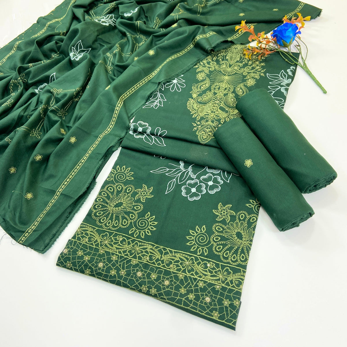 Bundle OF 06 | Dark Color Plain Embroidered | Dhanak 3PC