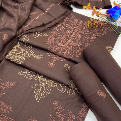 Bundle OF 06 | Dark Color Plain Embroidered | Dhanak 3PC
