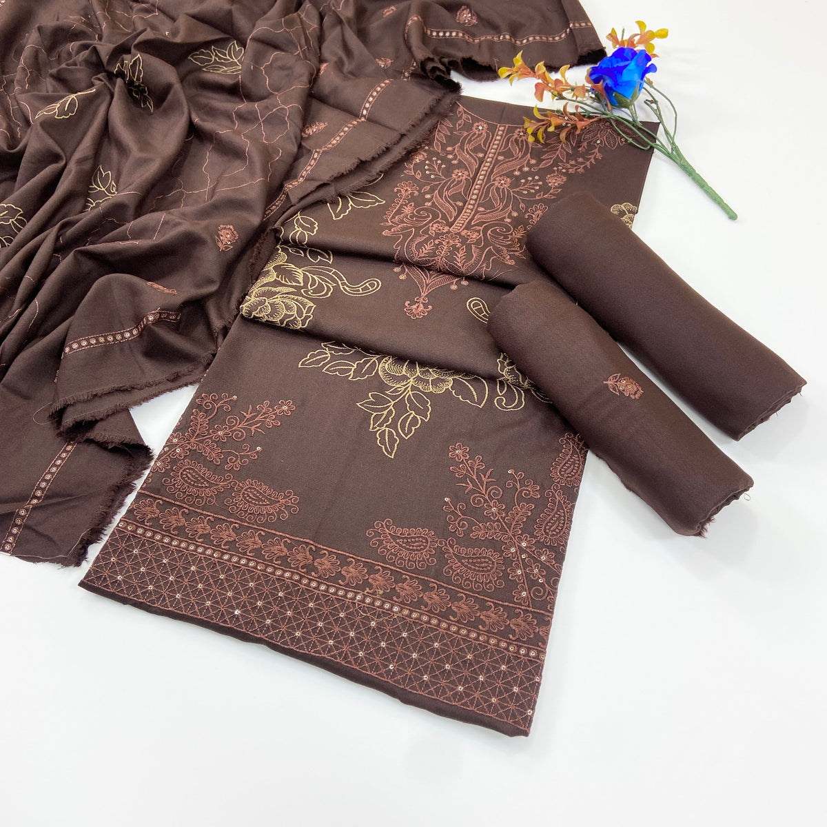 Bundle OF 06 | Dark Color Plain Embroidered | Dhanak 3PC