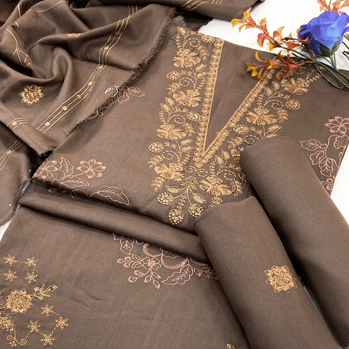 Bundle OF 06 | Dark Color Plain Embroidered | Dhanak 3PC