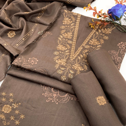 Bundle OF 06 | Dark Color Plain Embroidered | Dhanak 3PC