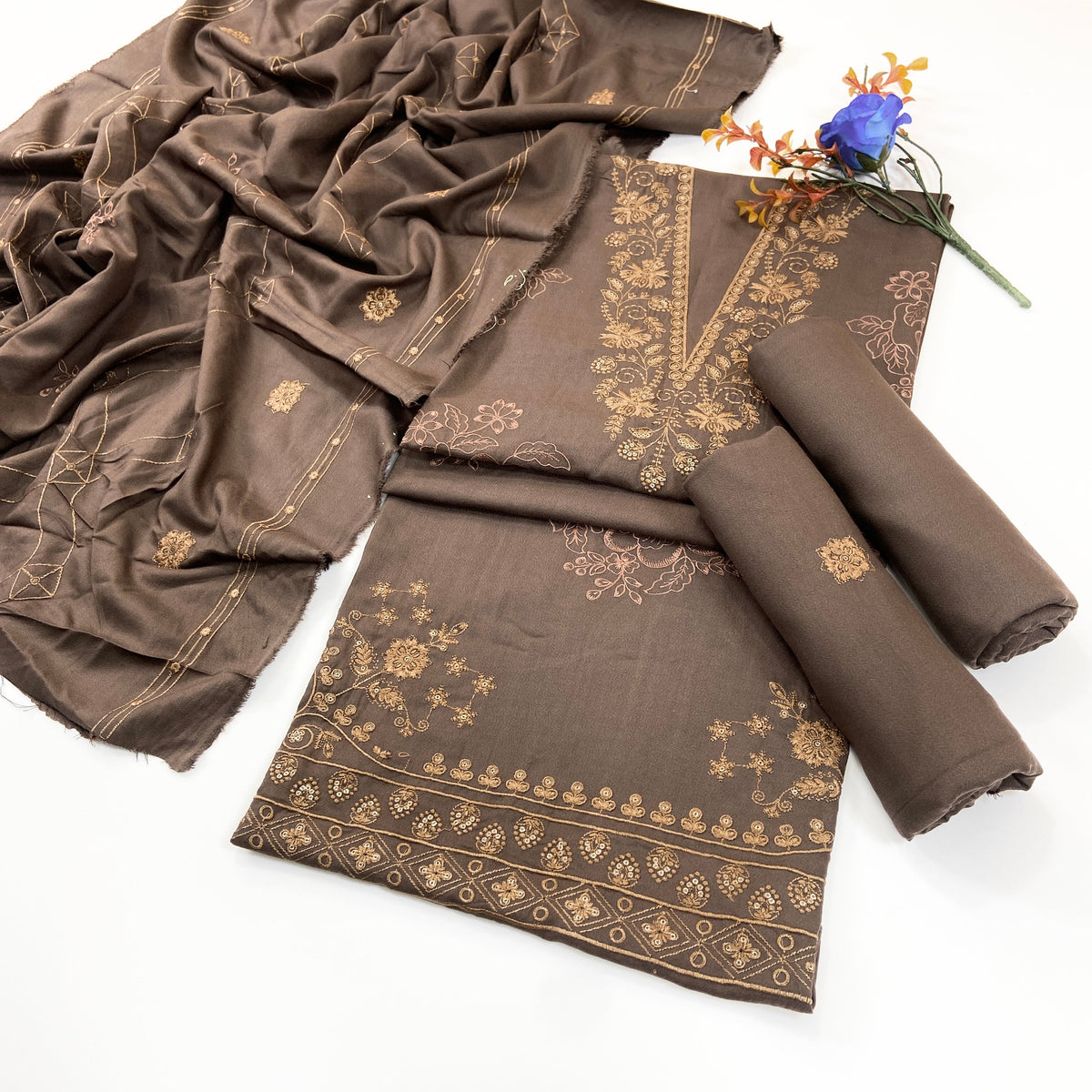 Bundle OF 06 | Dark Color Plain Embroidered | Dhanak 3PC