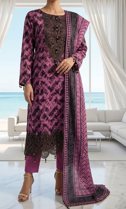 Fleur By Almeerah Premium Printed Lawn With Emb Patches 3PC