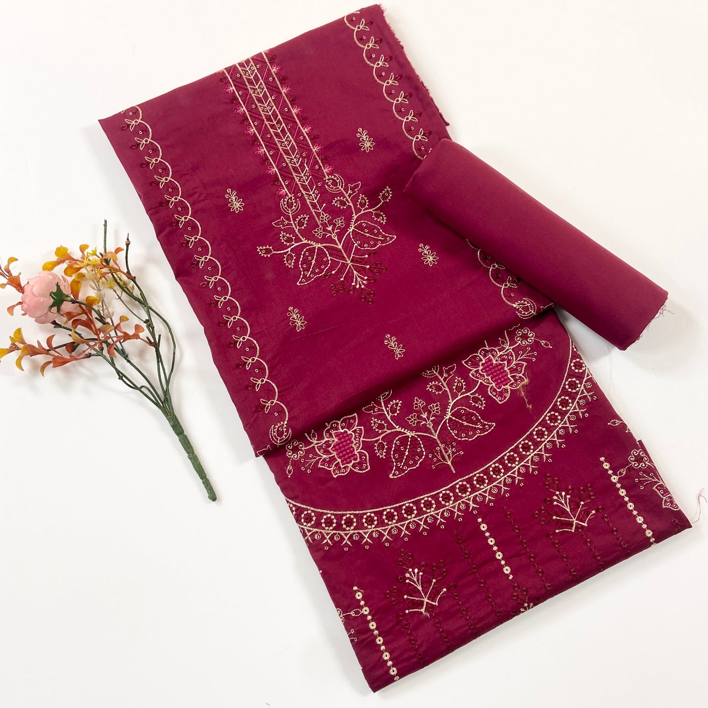 Beechtree Plain Emb Shirt & Trouser Lawn 2PC