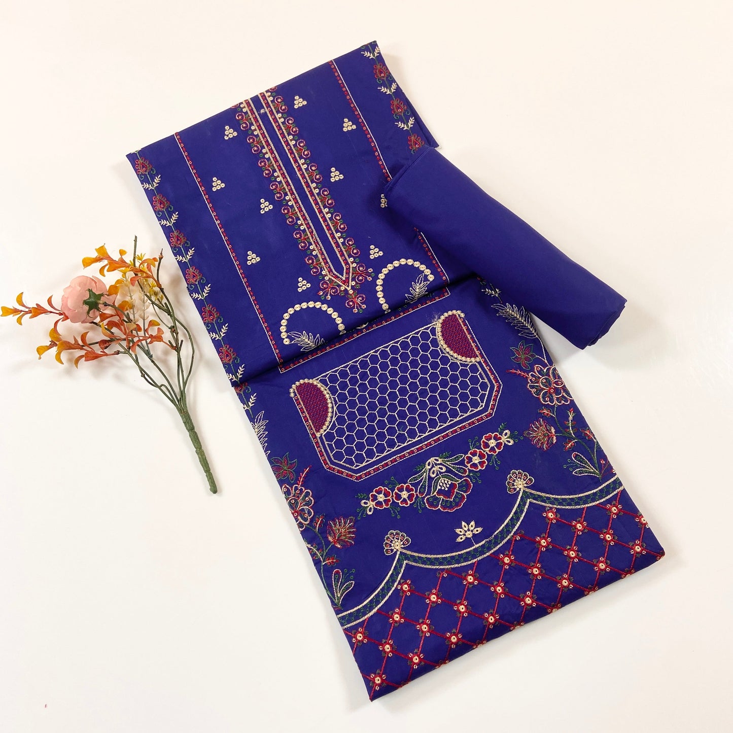 Ethnic Plain Emb Shirt & Trouser Lawn 2PC