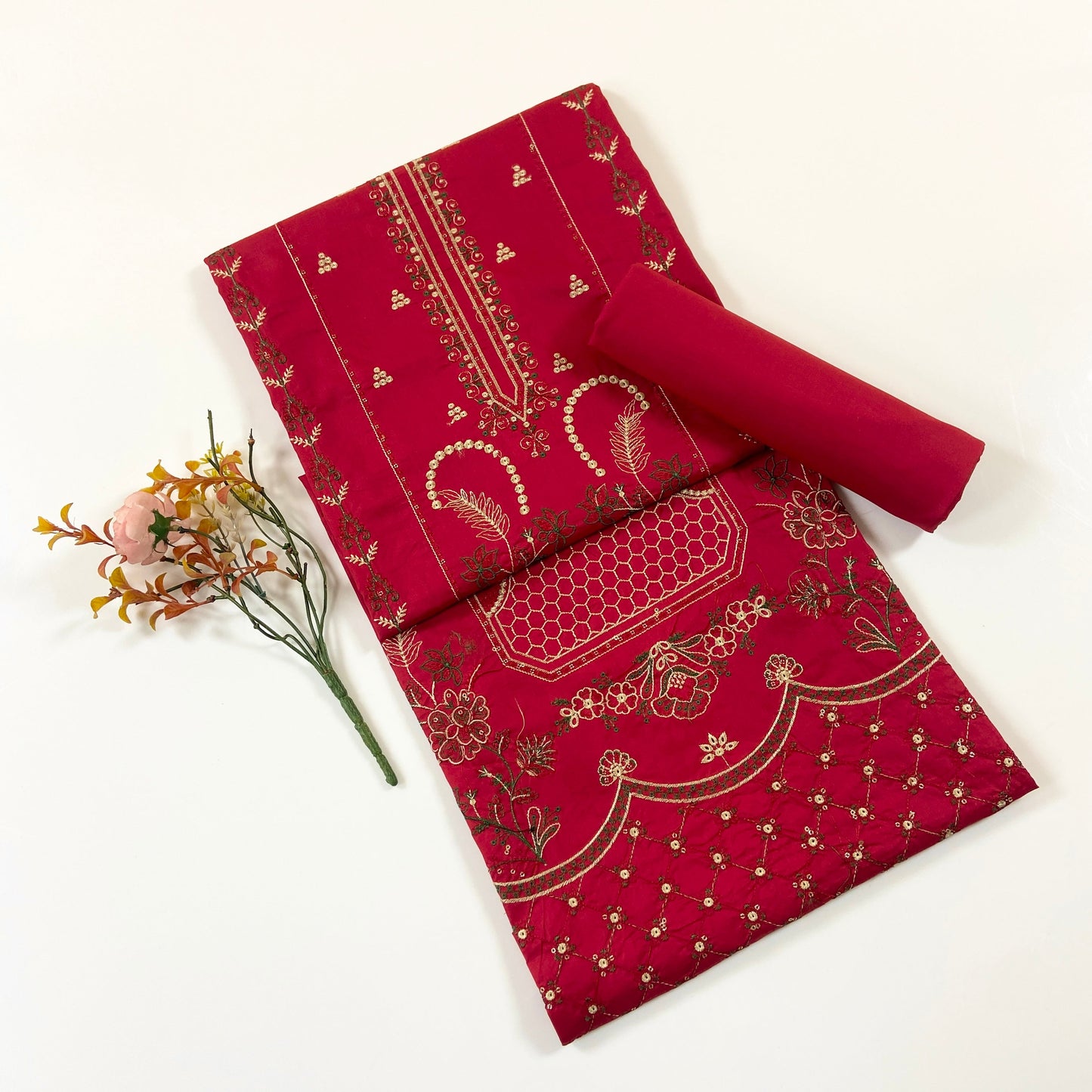 Ethnic Plain Emb Shirt & Trouser Lawn 2PC