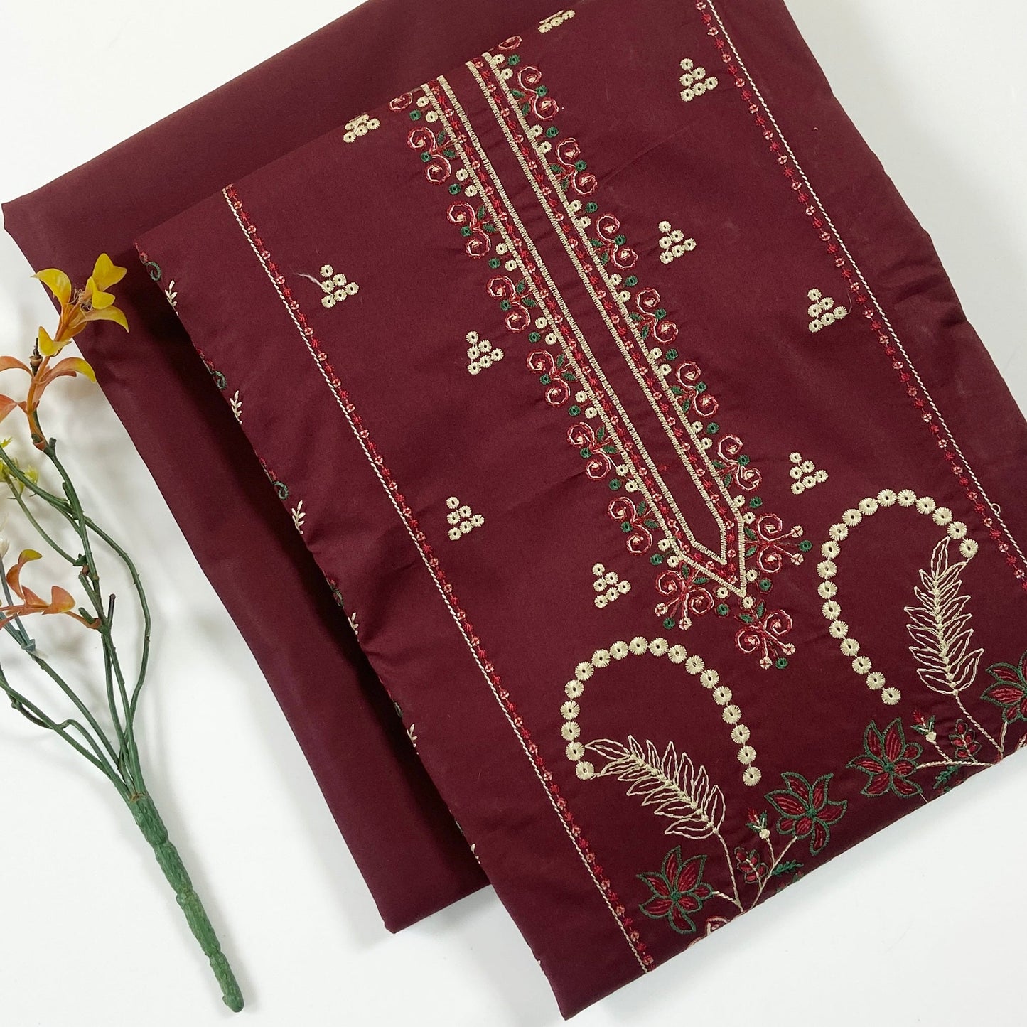 Ethnic Plain Emb Shirt & Trouser Lawn 2PC