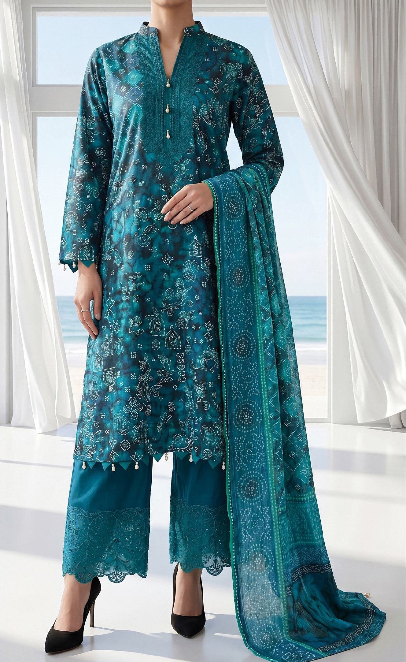 Fleur By Almeerah Premium Printed Lawn With Emb Patches 3PC